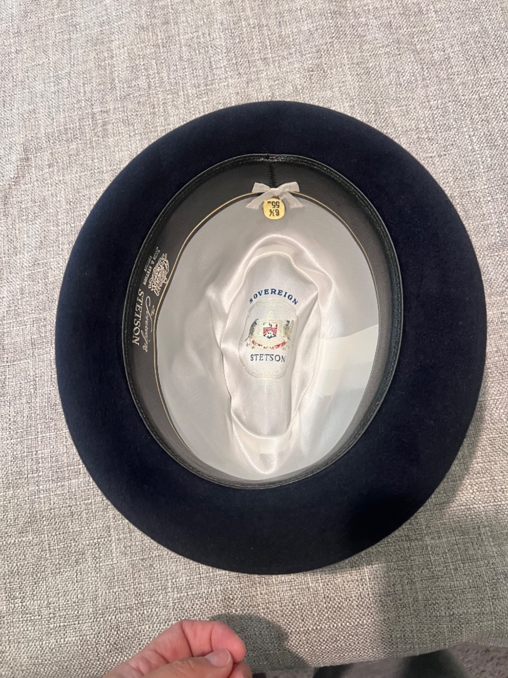 Stetson Sovereign Felt Hat Navy Blue Feather Band Size 6 7/8 (55 cm) - Picture 9 of 14